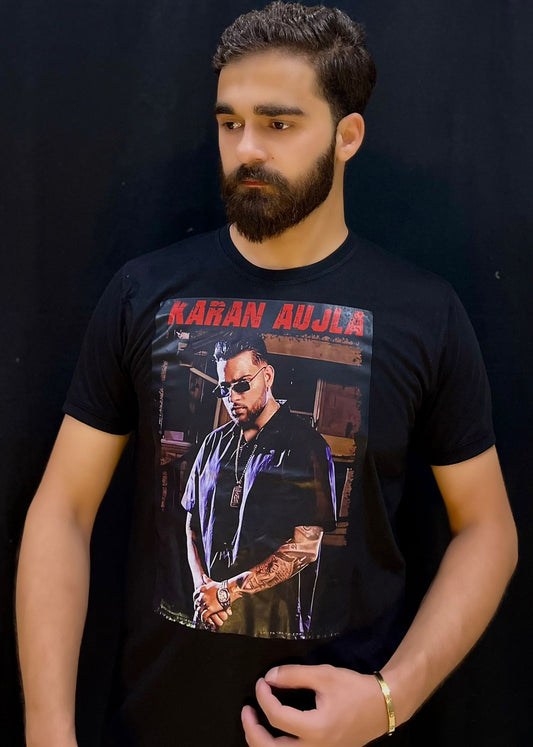 Karan Aujla Graphic T-Shirt - Premium Black Cotton | Men's Punjabi Singer Tee